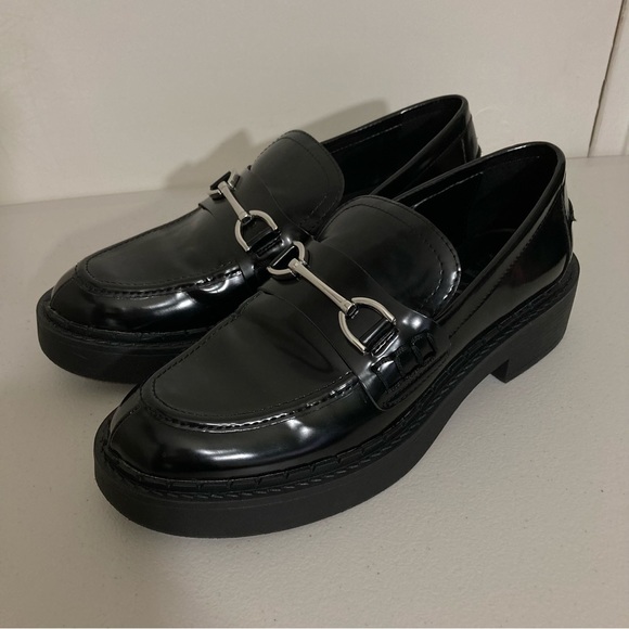Zara Shoes - Zara Black Faux Leather Platform Horse Bit Loafers